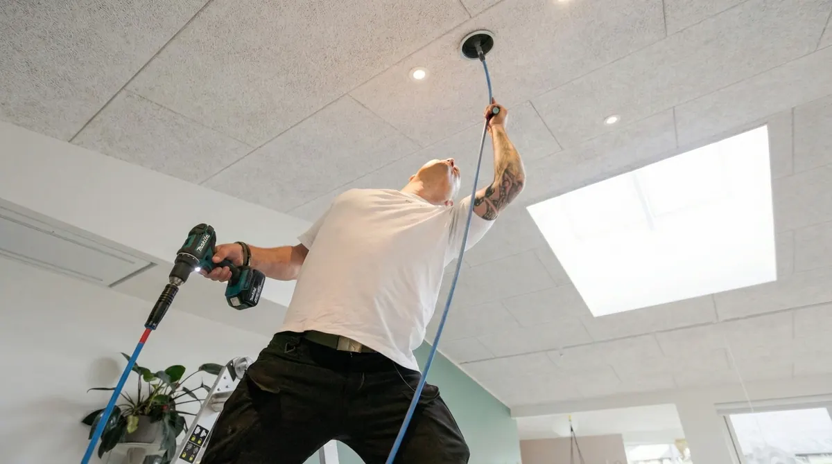 Ventipartner renser ventilationskanaler gennem en ventil i loftet