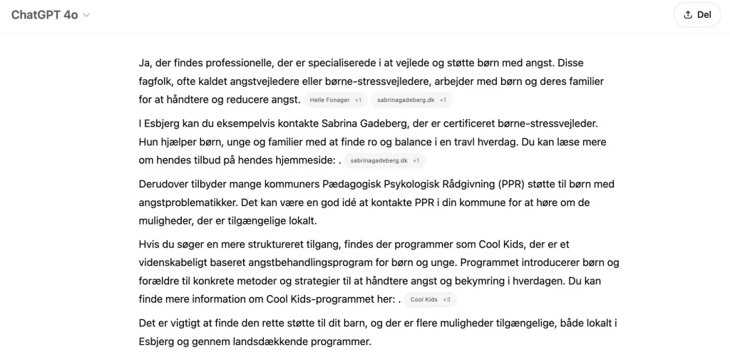 GEO for coach: Sabrina Gadeberg nævnt som kilde i et AI-genereret svar